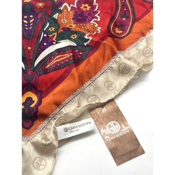 Giani Bernini Logo Paisley Border Printed Scarf, Neutral-multi, 36" x 36" - Picture 8 of 13